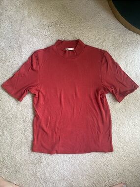 Marine Layer Lexi top - Ribbed Mock Neck Top - Coral Red - size large